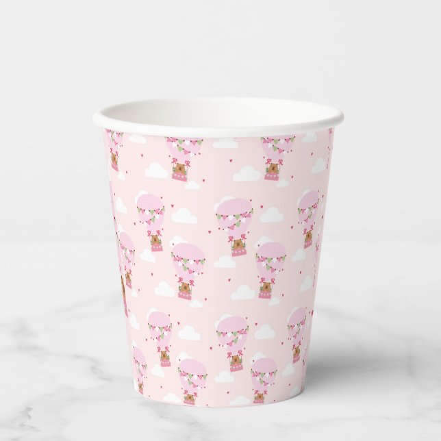 Vasos De Papel Cumpleaños rosa globo aerostático capybara lindo (Anverso)