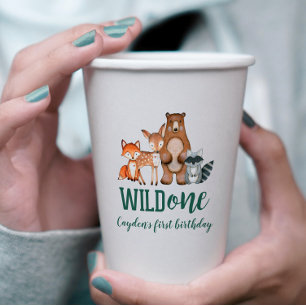 Vasos De Papel Cumpleaños salvaje del primer año del animal del b