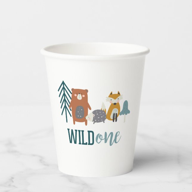 Vasos De Papel Cumpleaños salvaje del primer año del animal del b (Anverso)