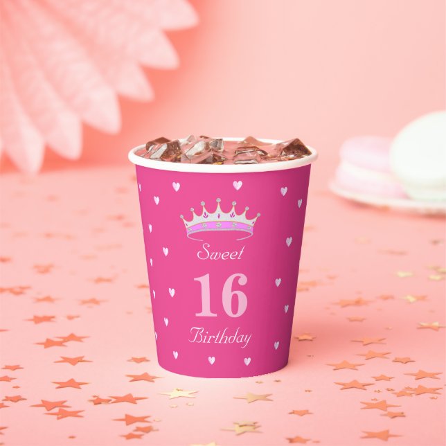 Vasos De Papel Cumpleaños Sweet 16 en Rosa (in situ)
