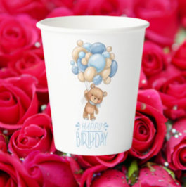 Vasos De Papel Cumpleaños Teddy Bear Boy Globos Azules