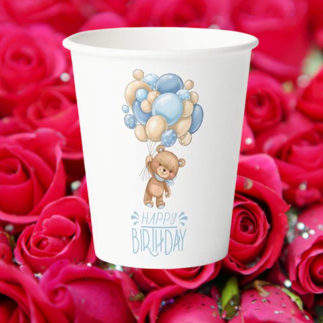 Vasos De Papel Cumpleaños Teddy Bear Boy Globos Azules (We can hardly wait to celebrate your special day! )