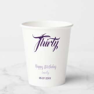 Vasos De Papel Cumpleaños treinta 30º nombre fecha estilo pastel 