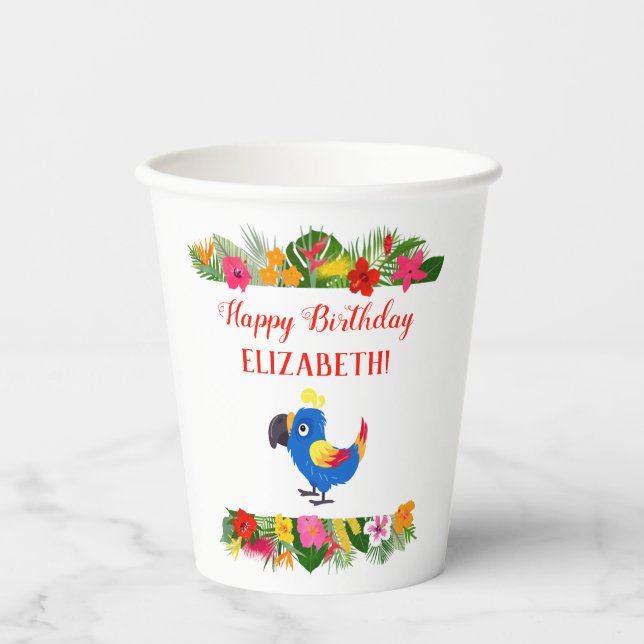 Vasos De Papel Cumpleaños Tropical de bonito Parrot (Anverso)