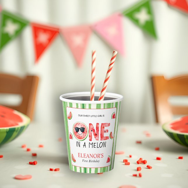 Vasos De Papel Cumpleaños uno en un melón de sandía (Subido por el creador)