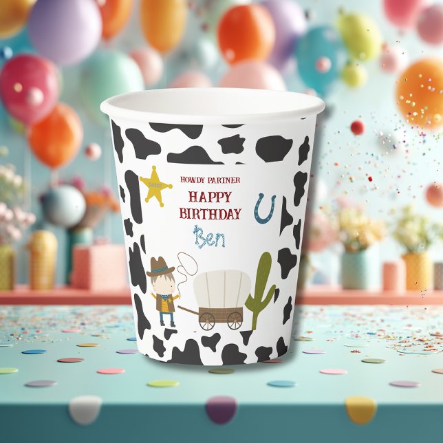 Vasos De Papel Cumpleaños vaquero con estampado de vaca linda (Subido por el creador)