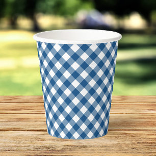 Vasos De Papel Cuotas de papel de Gingham azul