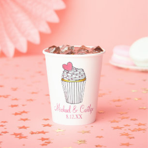 Vasos De Papel Cupcake Corazón Rosa Boda Baby Shower Nupcial