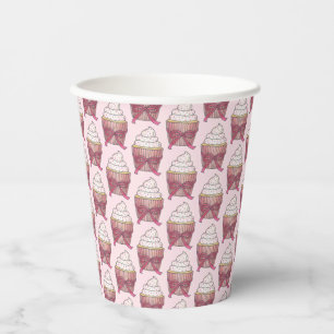 Vasos De Papel Cupcake Rosa con Lazo y Purpurina Boda Despedida d