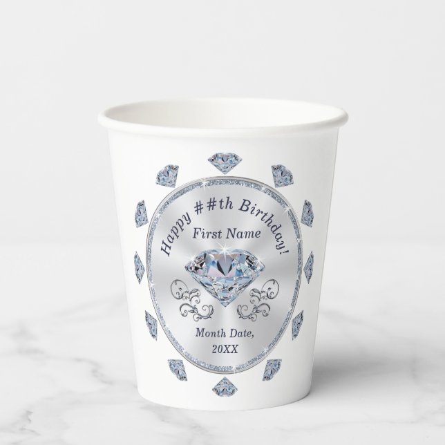 Vasos De Papel Cups de cumpleaños personalizadas, de diamantes pa (Reverso )