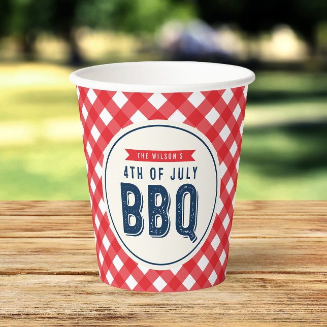 Vasos De Papel Cups de papel BBQ Red Gingham y Blue 4 de julio (Subido por el creador)