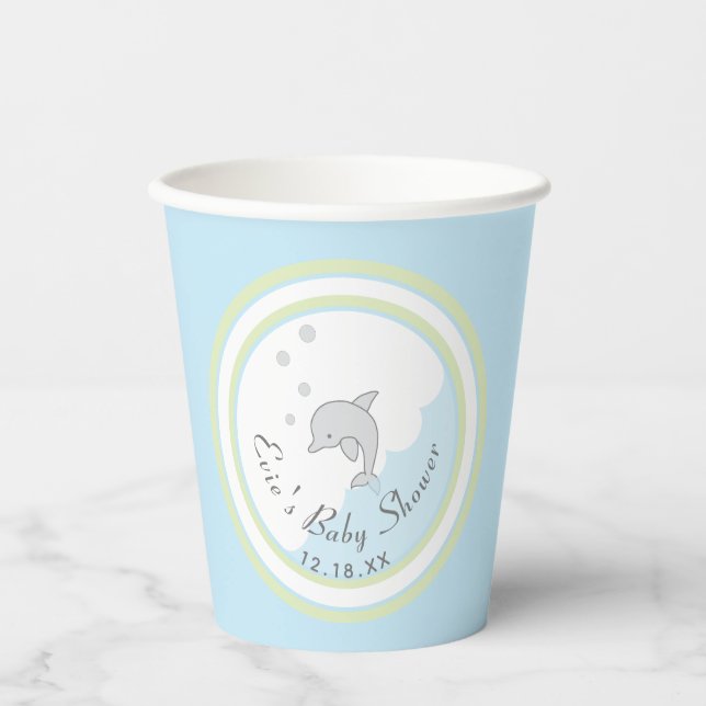 Vasos De Papel Cups de papel de Baby Shower "Dolphin Blue" de 8 o (Anverso)