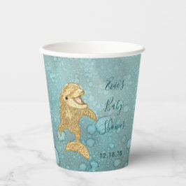 Vasos De Papel Cups de papel de Baby Shower "Gold Dolphin Baby" d