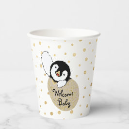 Vasos De Papel Cups de papel de Baby Shower "Pingüino bebé de oro