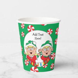 Vasos De Papel Cups de papel "Elfos felices" de 8 oz.