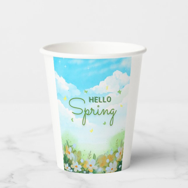 Vasos De Papel Cups de papel en flor para Fiesta: Hola primavera (Anverso)