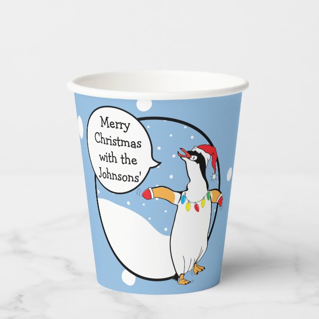 Vasos De Papel Cups de papel "Happy Penguin" de 8 oz. (Anverso)