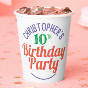 Vasos De Papel Cups de papel para el décimo cumpleaños del niño