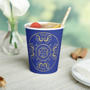 Vasos De Papel Cups de papel "Passover Gold Elegant" de 8 oz.