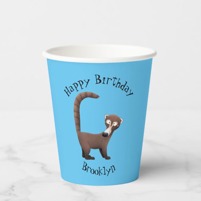 Vasos De Papel Curioso ilustracion personalizado de coatimundi (Anverso)
