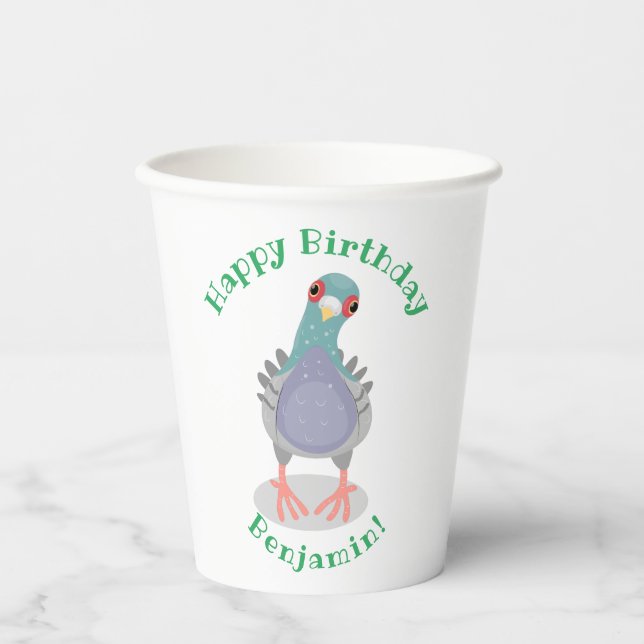 Vasos De Papel Curioso ilustracion personalizado de palomas (Anverso)