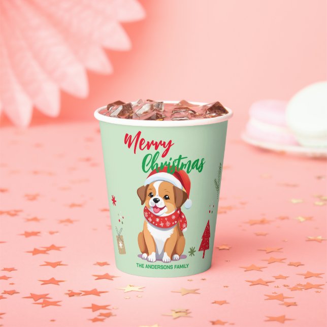 Vasos De Papel Curioso perro de Navidad cachorro Santa hat vacaci (in situ)