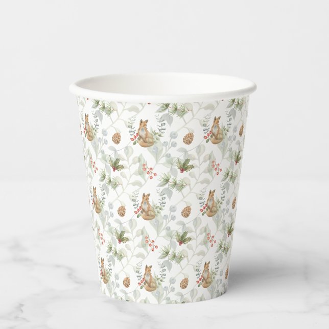 Vasos De Papel Curte forestal de Fox Woodland Winter (Anverso)