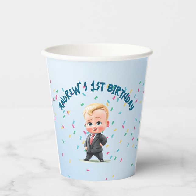 Vasos De Papel Custom Baby Boy Birthday Party Paper Cup Drinkware (Anverso)