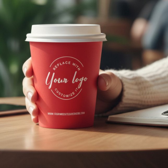 Vasos De Papel Custom Business Logo Corporate Event Holiday Red (Custom logo, website and QR code red paper cup for business.)