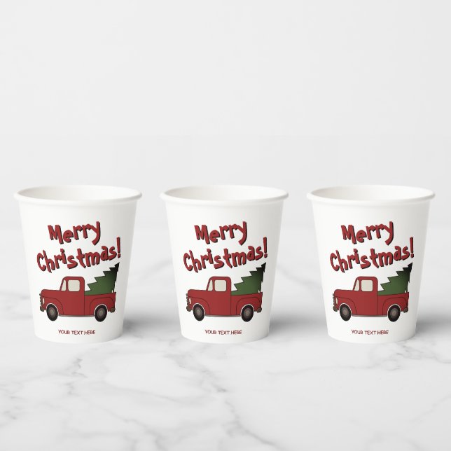 Vasos De Papel Custom Christmas party cup with red truck and tree (Multi)