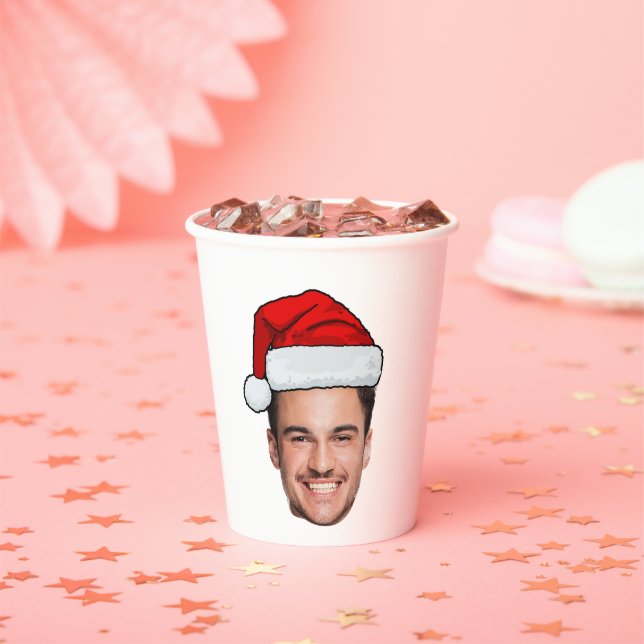 Vasos De Papel Custom Face Photo Santa Hat Christmas (in situ)