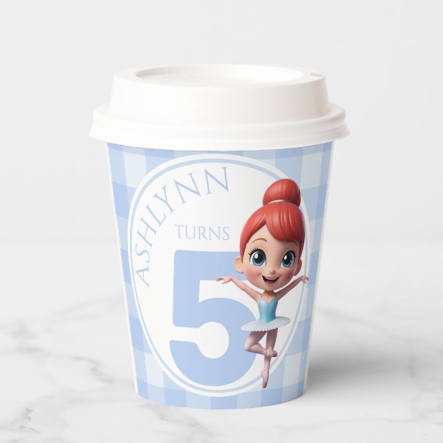 Vasos De Papel Custom Name & Age Reusable Blue Ballerina Birthday (Anverso)
