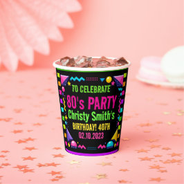Vasos De Papel Custom Retro Neon 80’s Birthday Party