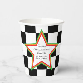 Vasos De Papel Custom Text, Checkered Graduation Party Paper Cups