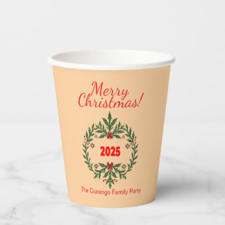 Vasos De Papel Customisable Christmas Festive Floral Wreath 