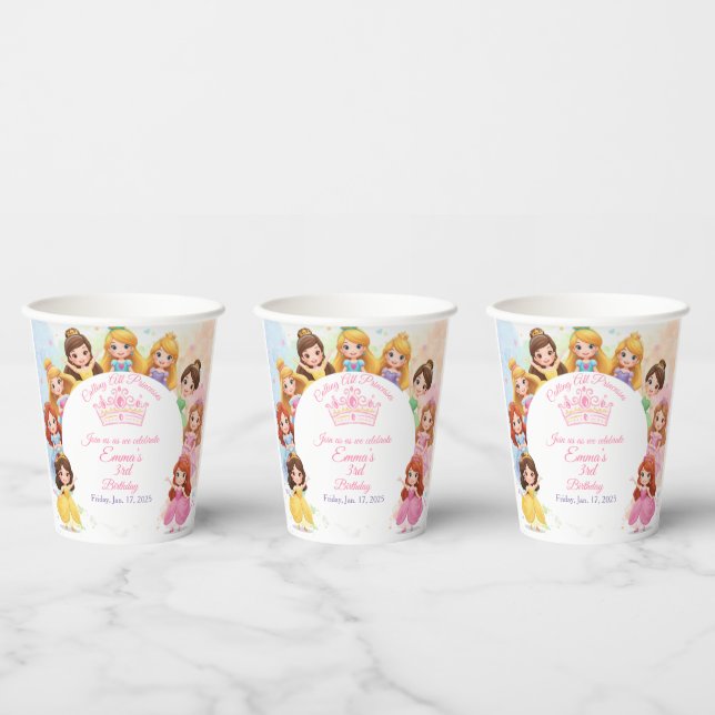 Vasos De Papel Customizable Princess Girl Birthday Paper Cup (Multi)