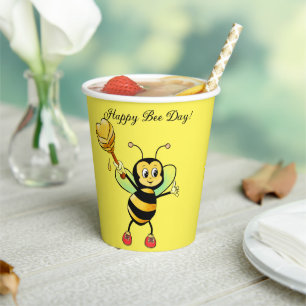 Vasos De Papel Cute Abeja con Corazón en Cumpleaños Amarillo