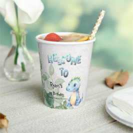 Vasos De Papel Cute acuarela Bebé Dinosaurio Primer cumpleaños