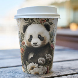 Vasos De Papel Cute acuarela Flor silvestre Panda Bear Cumpleaños