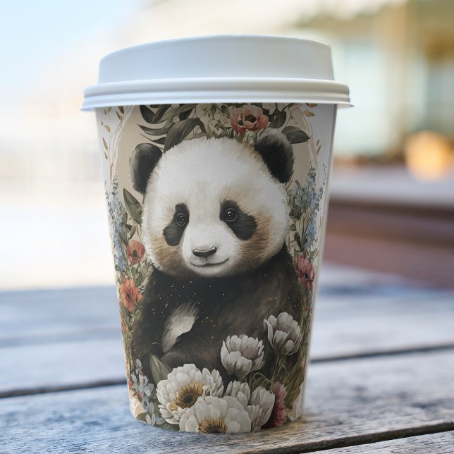 Vasos De Papel Cute acuarela Flor silvestre Panda Bear Cumpleaños (Subido por el creador)