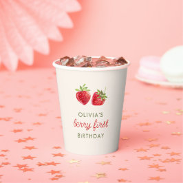 Vasos De Papel Cute acuarela Fresa Berry Primer cumpleaños