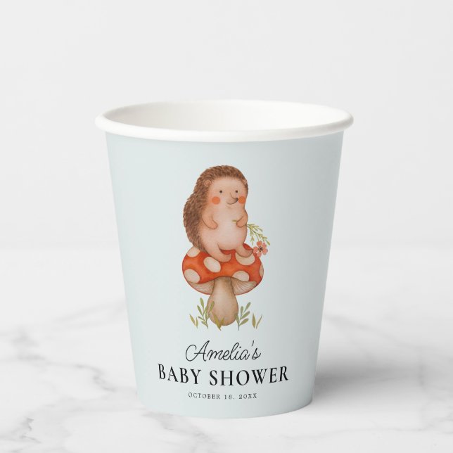 Vasos De Papel Cute acuarela Hedgehog Blue Baby Shower (Anverso)