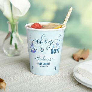 Vasos De Papel Cute Ahoy es un joven barco náutico Baby Shower