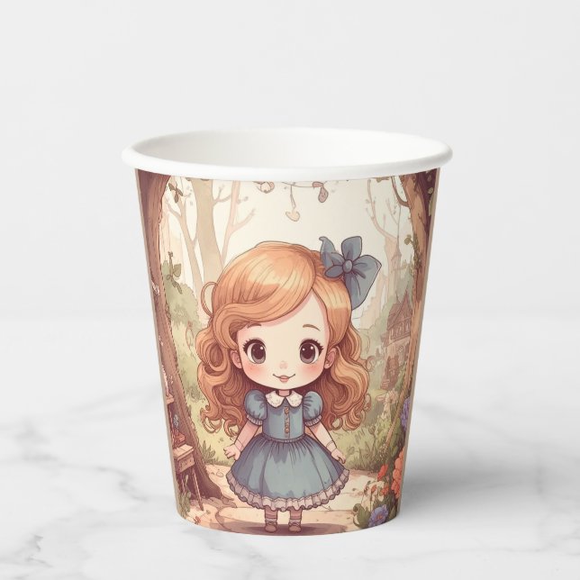Vasos De Papel Cute Alice in Wonderland Whimsical Woodland Art (Anverso)