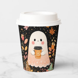 Vasos De Papel Cute Autumn Ghost with Pumpkin Coffee – Cozy Fall