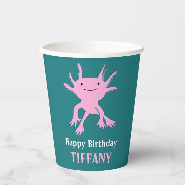 Vasos De Papel Cute Axolotl Pink Salamander Birthday Party (Anverso)