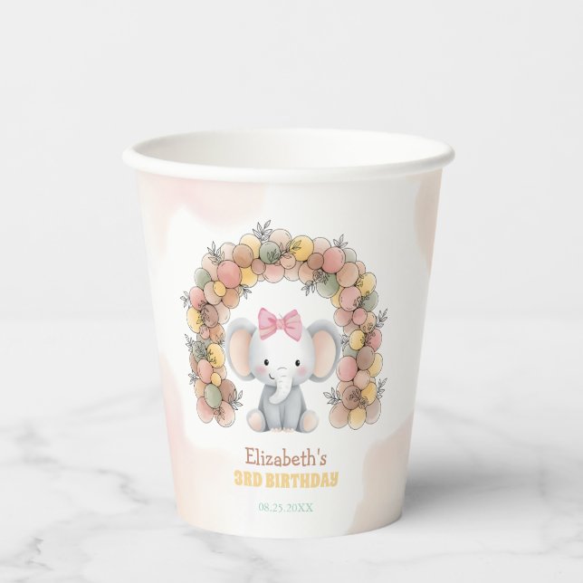 Vasos De Papel Cute Baby Elephant Balloon Arch Birthday  (Anverso)