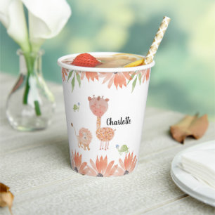 Vasos De Papel Cute Baby Giraffe Watercolor Pintado A Mano