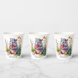 Vasos De Papel Cute Baby Hippopotamus Watermelon Baby Shower