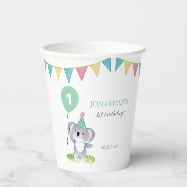 Vasos De Papel Cute Baby Koala Balloon Party Flag Birthday (Anverso)